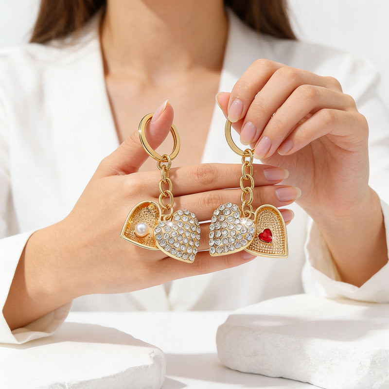 Heart & Pearl Diamond Keychain Gift Set | Luxury Key Ring for Women