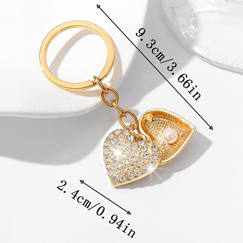 Heart & Pearl Diamond Keychain Gift Set | Luxury Key Ring for Women