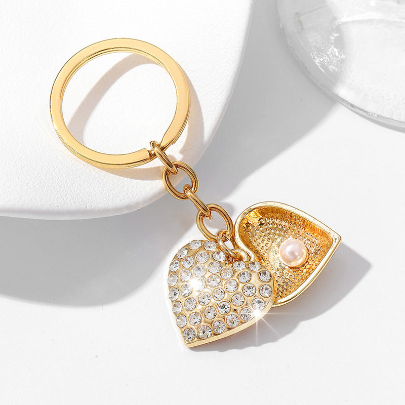 Heart & Pearl Diamond Keychain Gift Set | Luxury Key Ring for Women