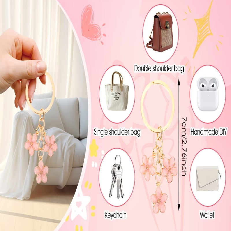Floral Metal Keychain - Cherry Blossom Bag Pendant Charm