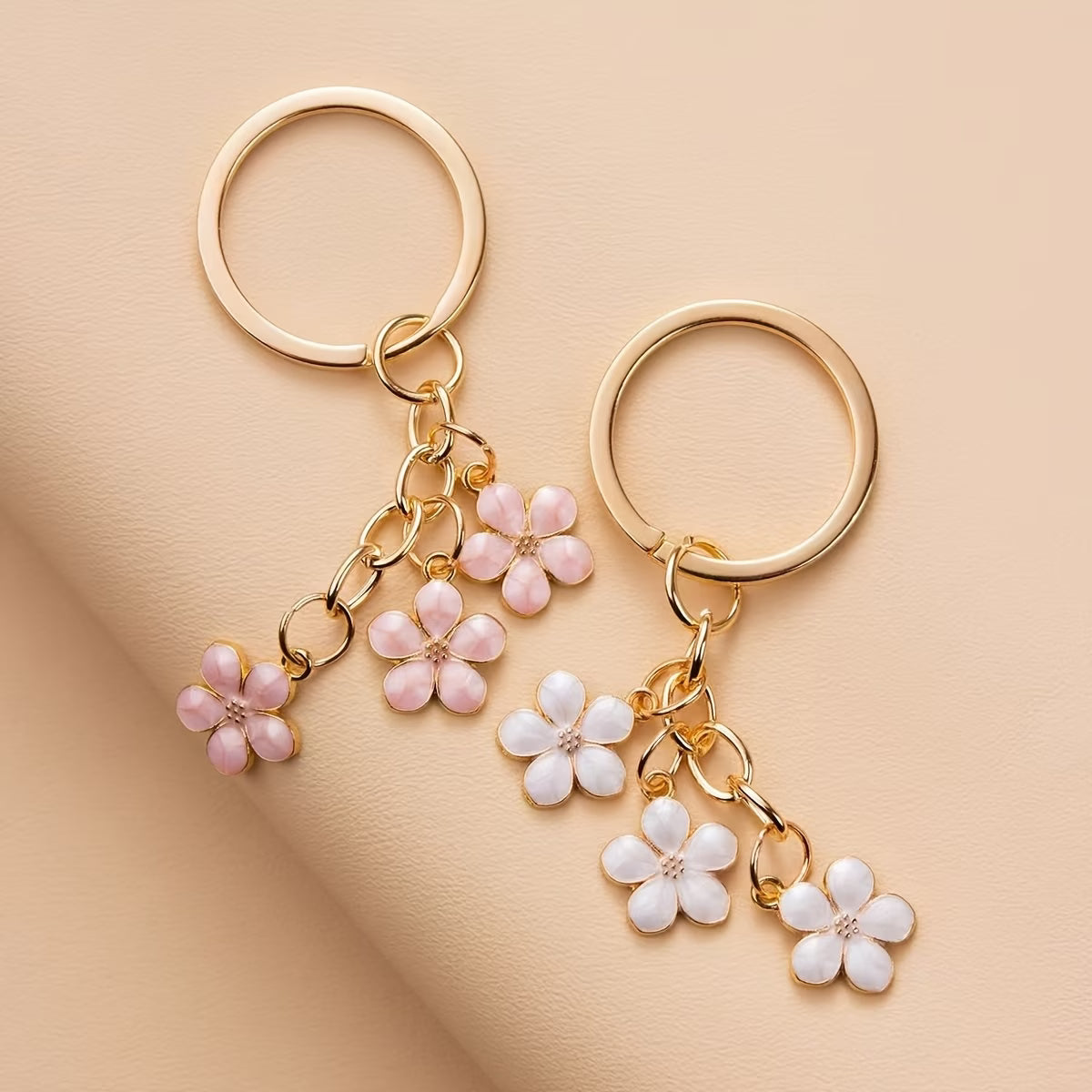 Floral Metal Keychain - Cherry Blossom Bag Pendant Charm
