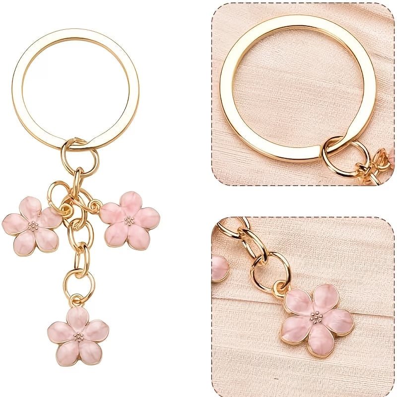 Floral Metal Keychain - Cherry Blossom Bag Pendant Charm